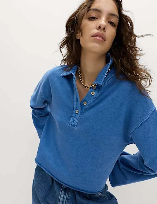 Henley-Sweatshirt aus reiner Baumwolle