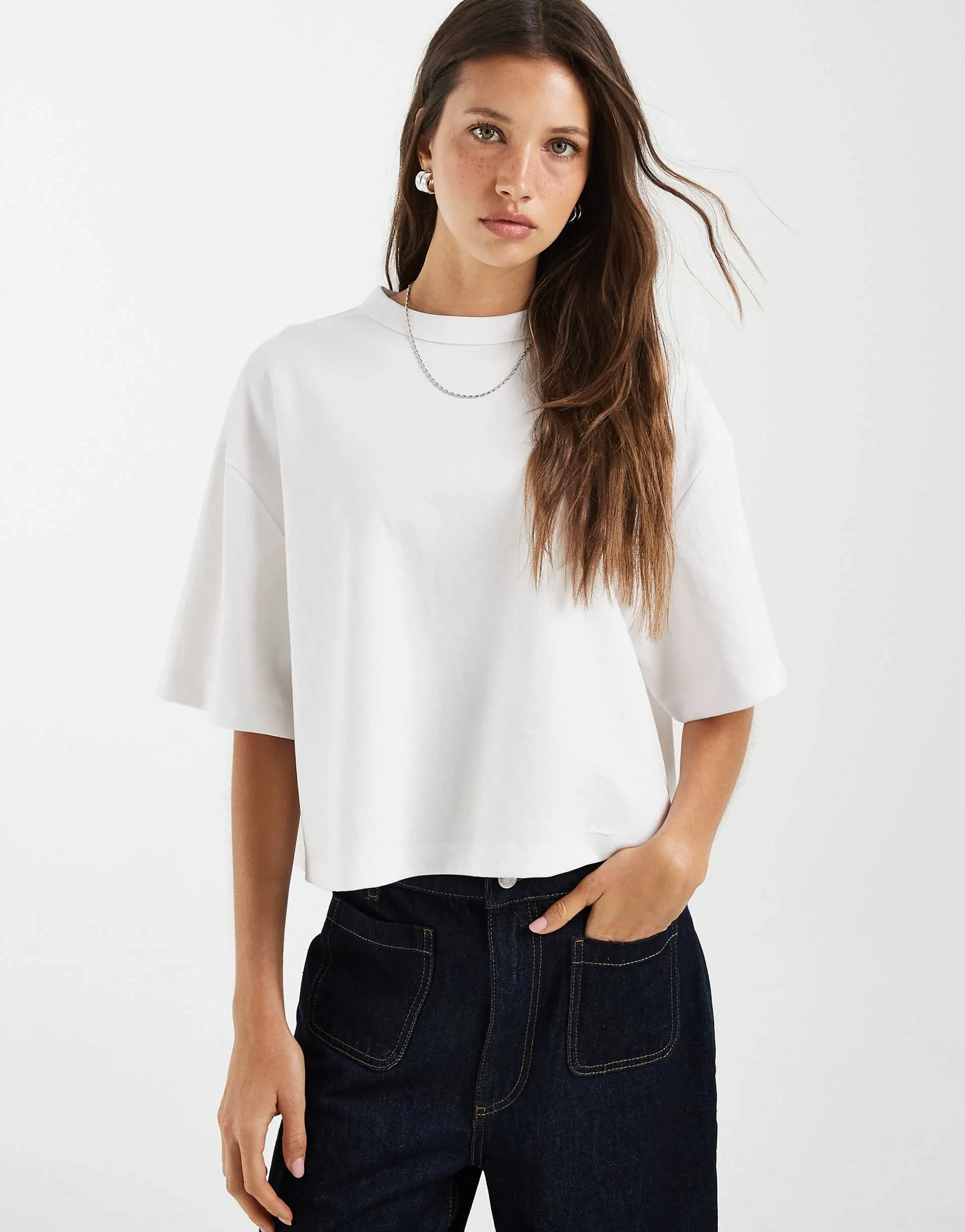 ASOS DESIGN breatheMAX™ interlock boxy crop short sleeve t-shirt in white