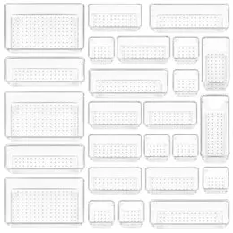 STORFEX 25 PCS Multifunctional Clear Plastic Drawer Organizers Set