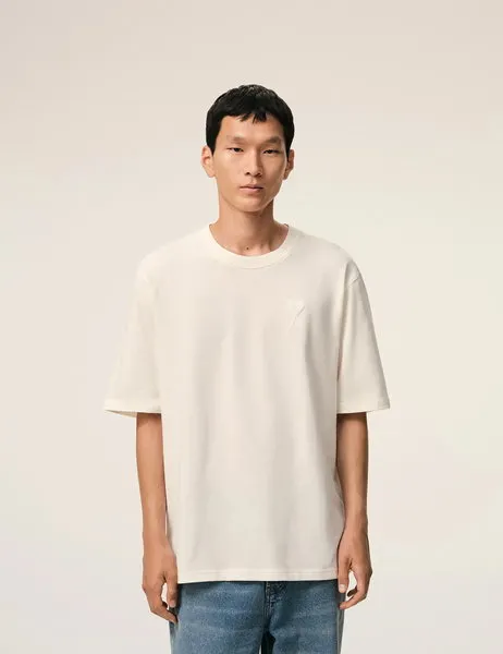 Cotton Ami De Coeur Embossed T-Shirt White Cream