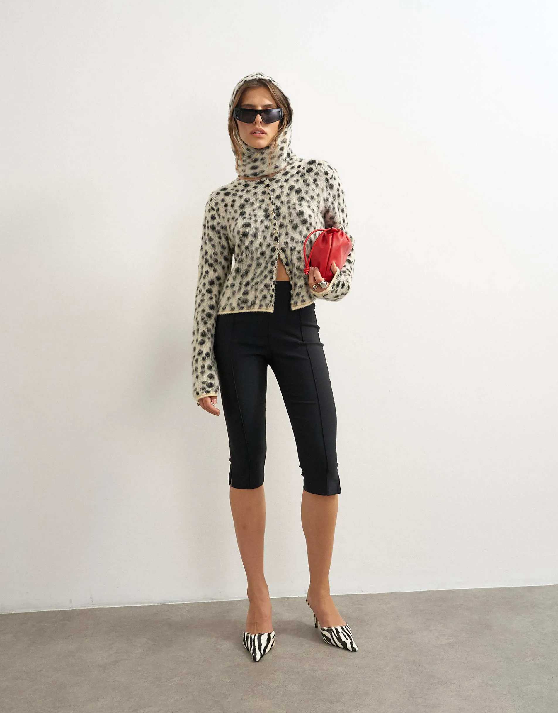 Topshop knitted scarf cardigan with wool in dalmatian