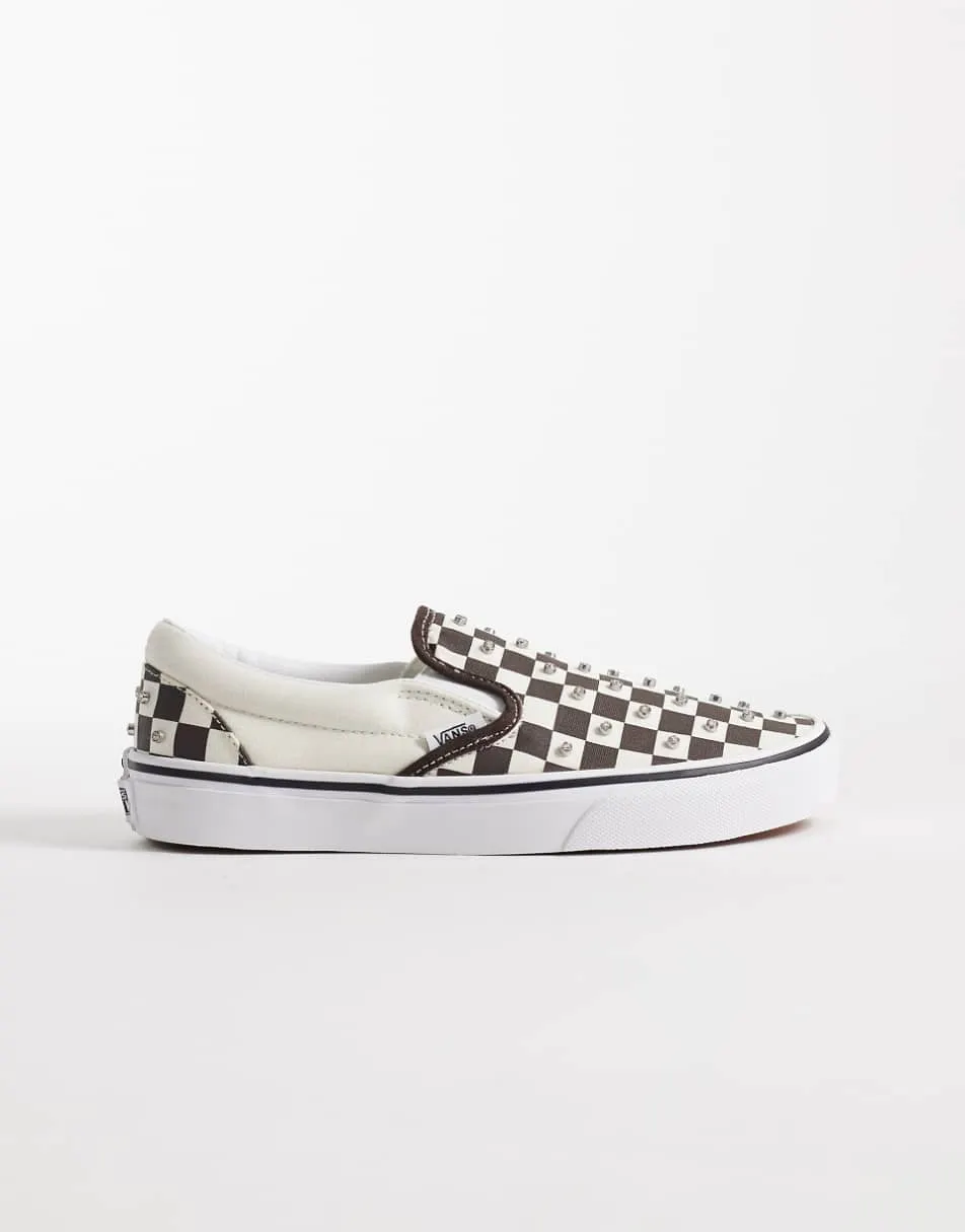 Vans Slip-On trainers in black checkerboard with rhinestone details