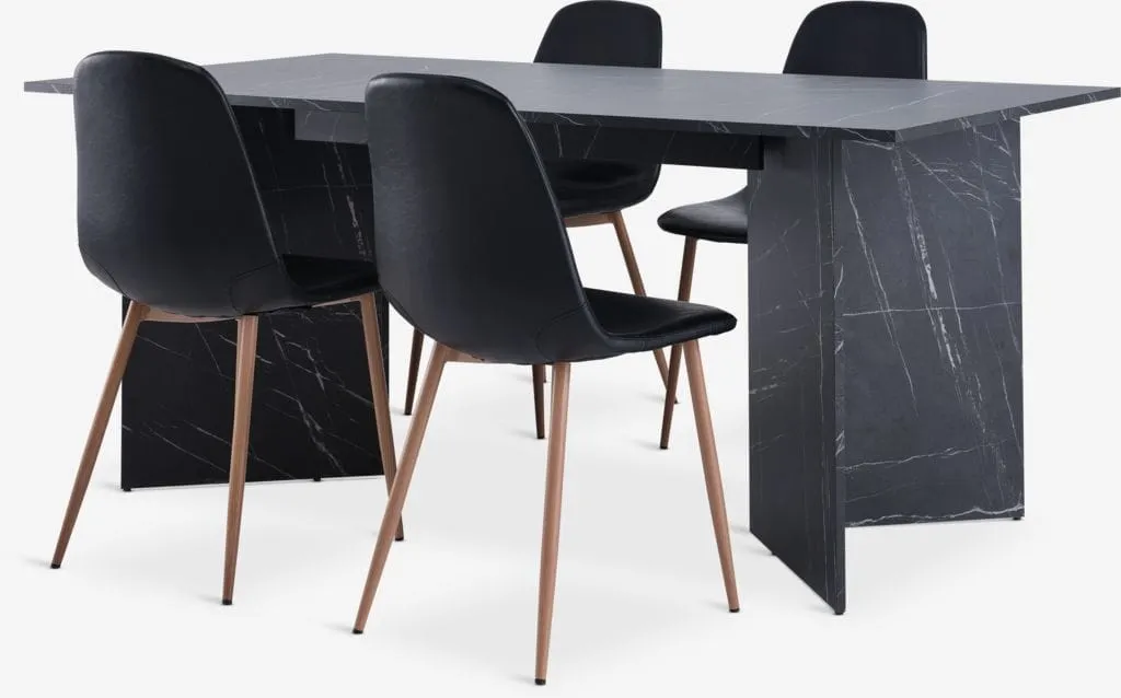 KRONDAL Tavolo L180 cm color marmo + 4 JONSTRUP Sedie nero