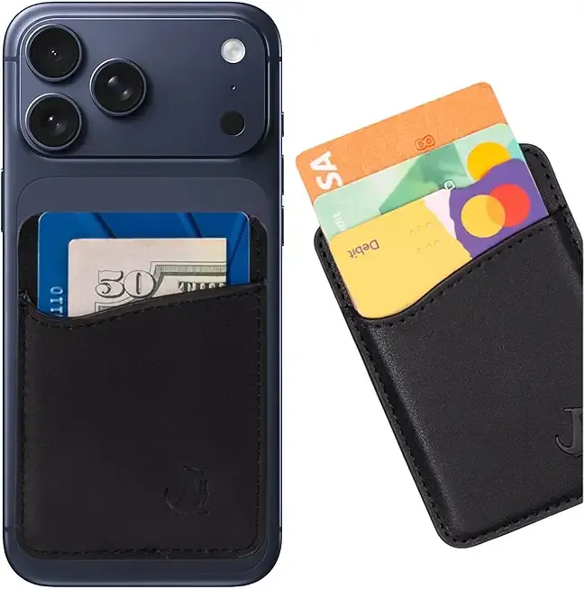 Wallaroo Premium Leather Cell Phone Wallet Stick On - Android and iPhone Wallet and Card Holder for Women and Men - Durable with Non-Slip Lining Secures Up to 3 Cards