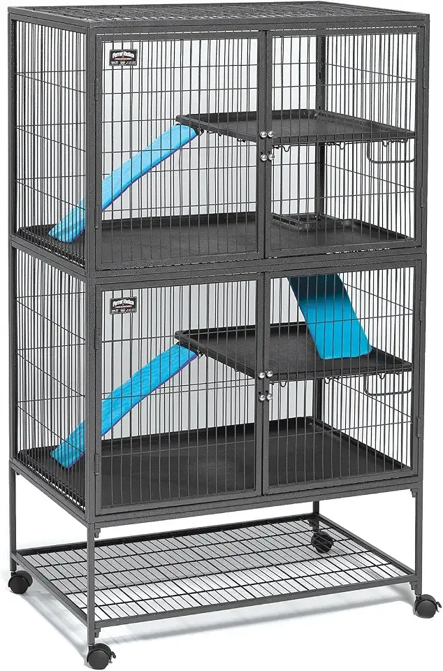 MidWest Homes for Pets Ferret Nation Double Unit Small Animal Cage, 4 Tiers, Includes Pans, Shelves, Ramps & Covers, For Ferrets & Small Animals