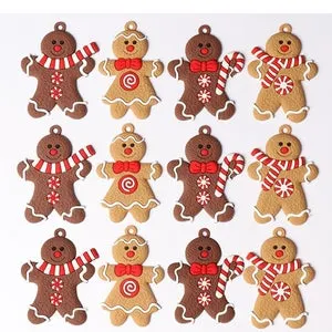 12 adornos para árbol de Navidad de pan de jengibre, encantadoras figuras de pan de jengibre y bastones de caramelo colgantes para decoración festiva