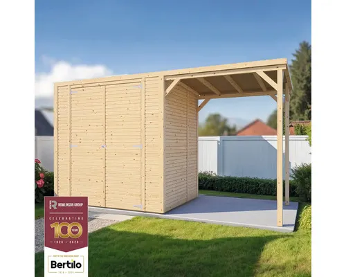 Dřevěný zahradní domek Bertilo Cubico 2 Plus Fineline 373 x 157 cm přírodní