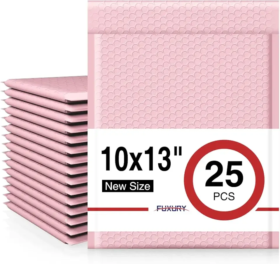 Fuxury Bubble Mailers 10x13 Inch Light Pink 25 Pack, Opaque Padded Envelopes for Clothing, Books, Makeup & Accessories, Self Seal Shipping Bags for Small Business