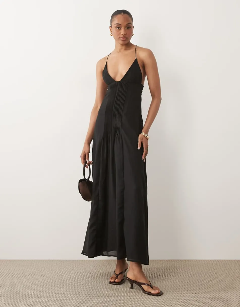 ASOS DESIGN Genie lace pleated maxi sundress in black