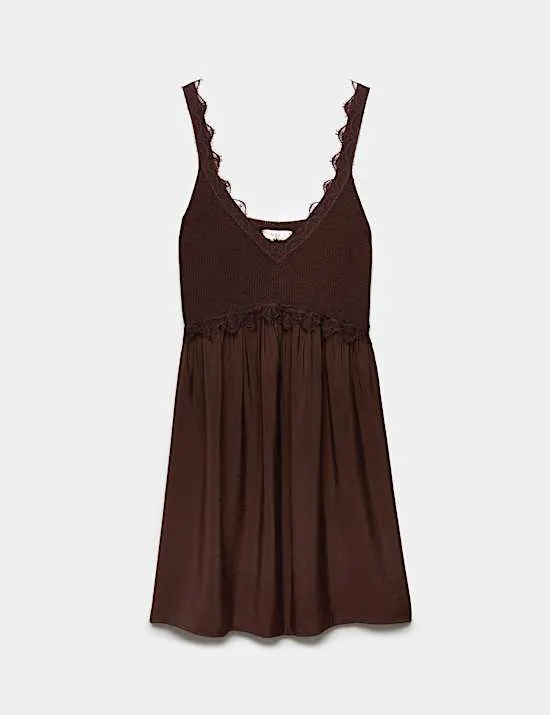 Textured Lace Detail Mini Knitted Dress