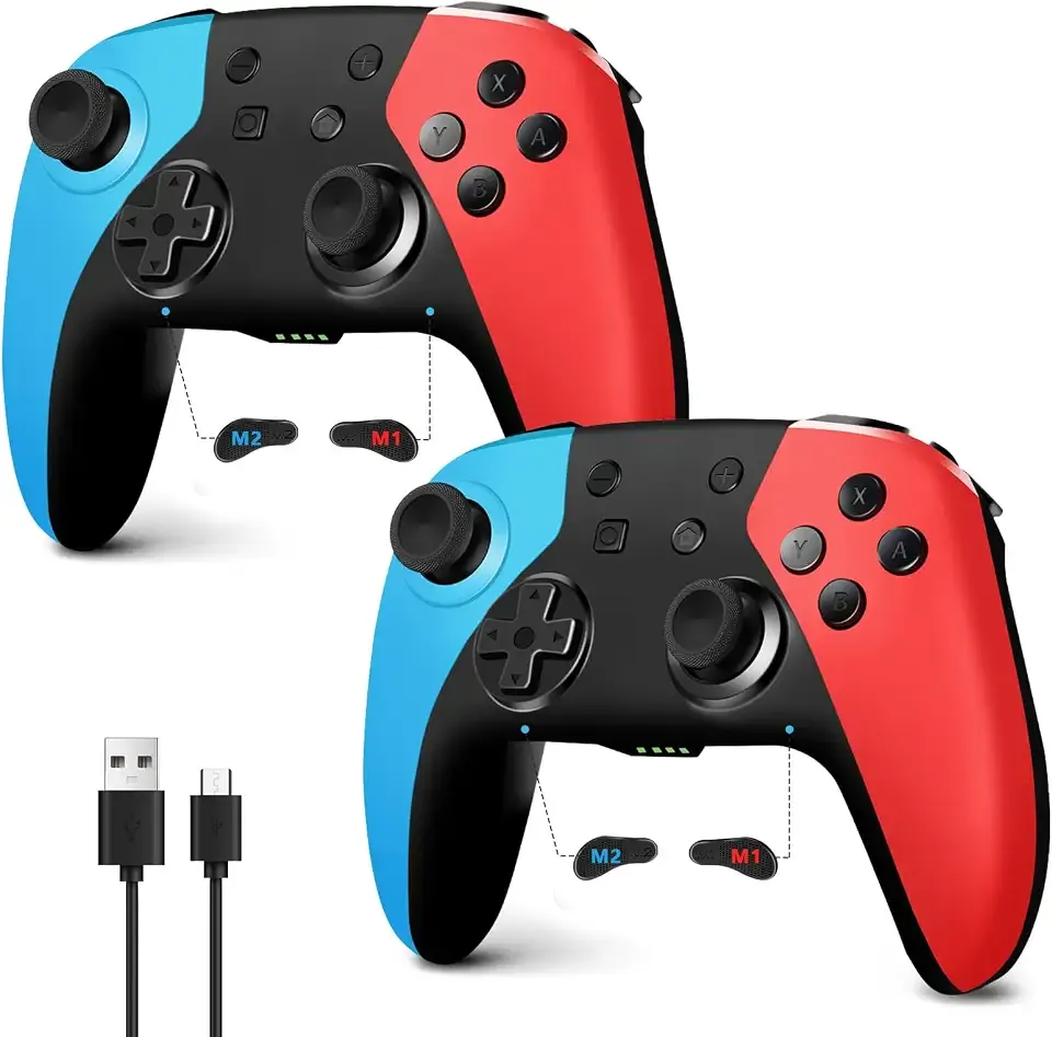 AceGamer 2 Pack Wireless Controller for Nintendo Switch/Lite/OLED/Switch 2, Hall Effect Joystick for Switch 2 Pro Controller with Wake-Up/Turbo/Dual Vibration/Programmable (Red+Blue)