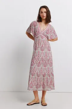 Vestido midi manga corta estampado