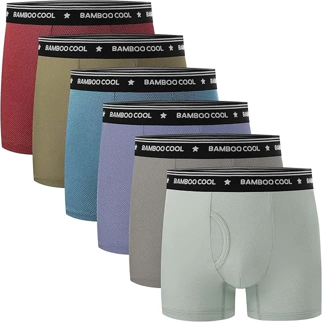 BAMBOO COOL Boys’Moisture Wicking & Breathable Mesh Underwear Soft Tagless Performance No Ride Up Boxer Briefs 6 Pack