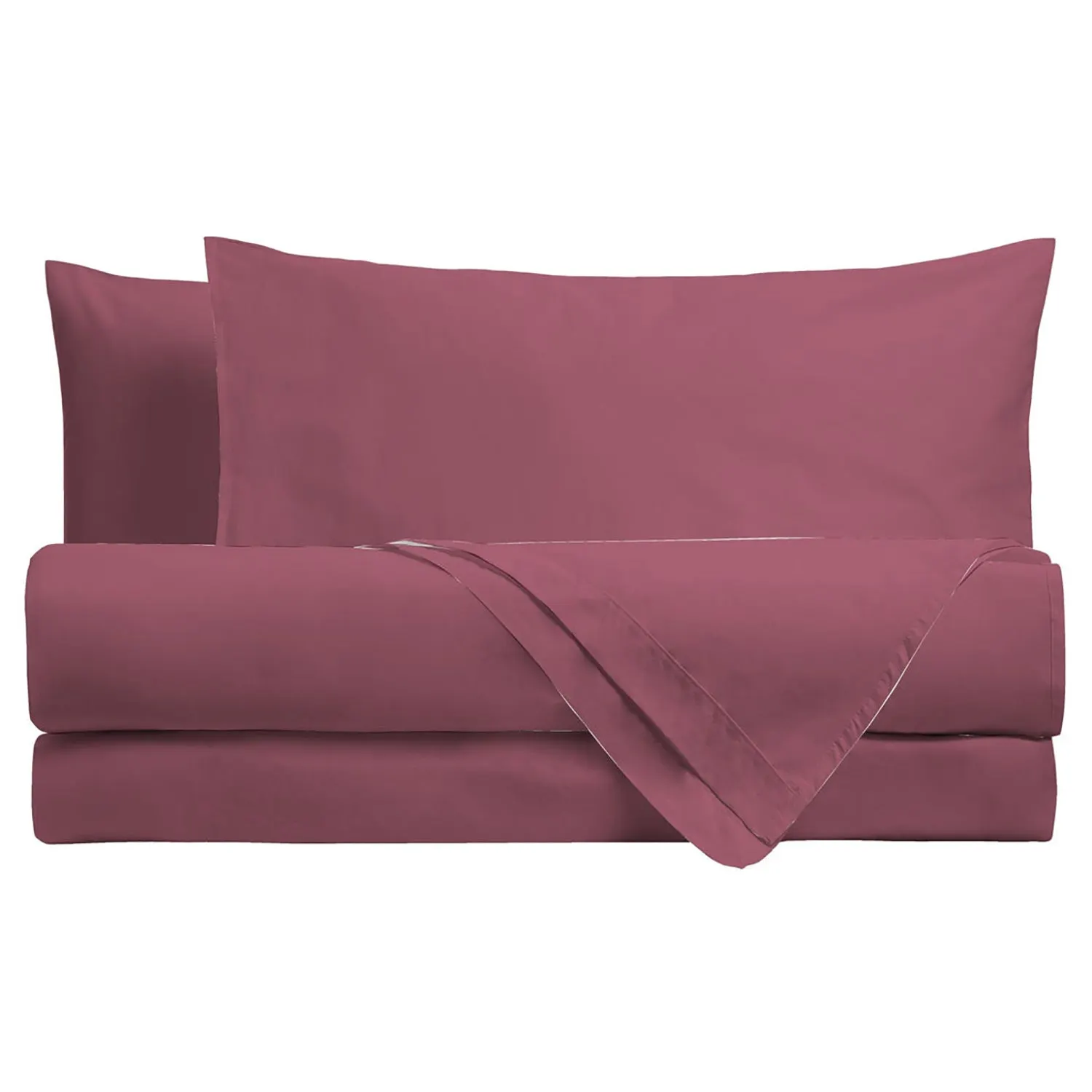 Completo Letto Matrimoniale in Cotone Tinta Unita Burgundy 4 pezzi
