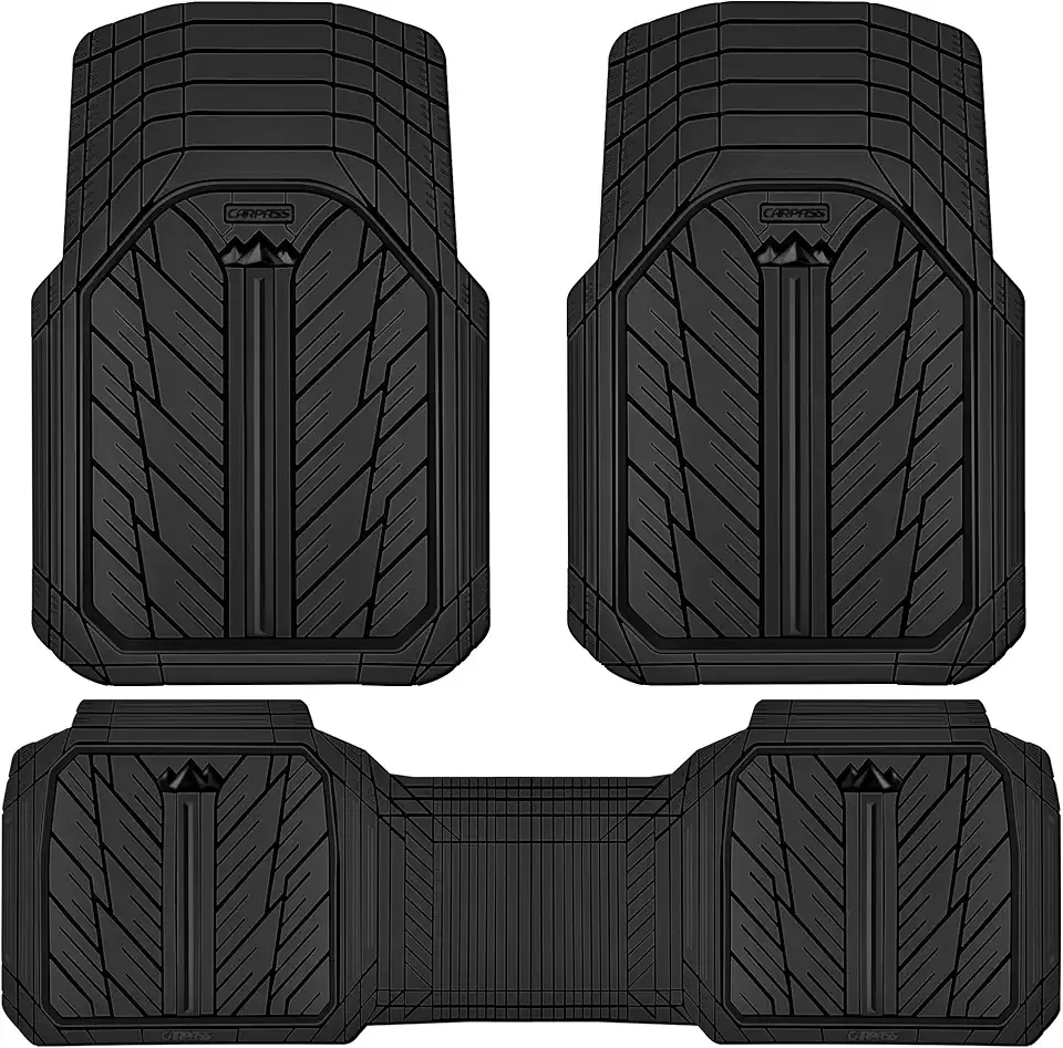 CAR PASS Heavy Rubber Car Floor Mats, Deep Waterproof Car Mats All Weather, Universal Trim-to Fit Automotive Floor Mats for Car SUV Truck Van, Durable Floor Liners Solid Black