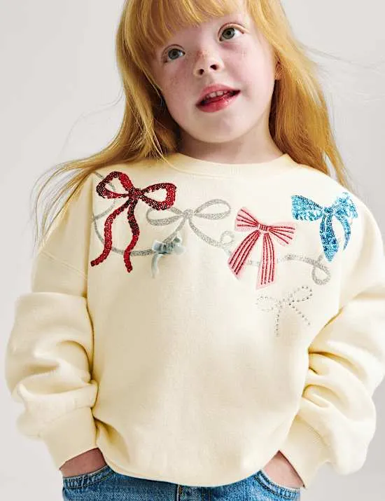 Cotton Rich Bow Sweatshirt (2-8 Yrs)