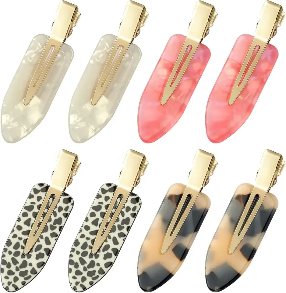 8 Pcs No bend Hair Clips No Crease Makeup Hair Clip Duckbill Clip No Dent Creaseless Alligator Hair Barrettes for Salon Hairstyle Women Girls Makeup Accessories Cellulose Acetate (PinkWhite)