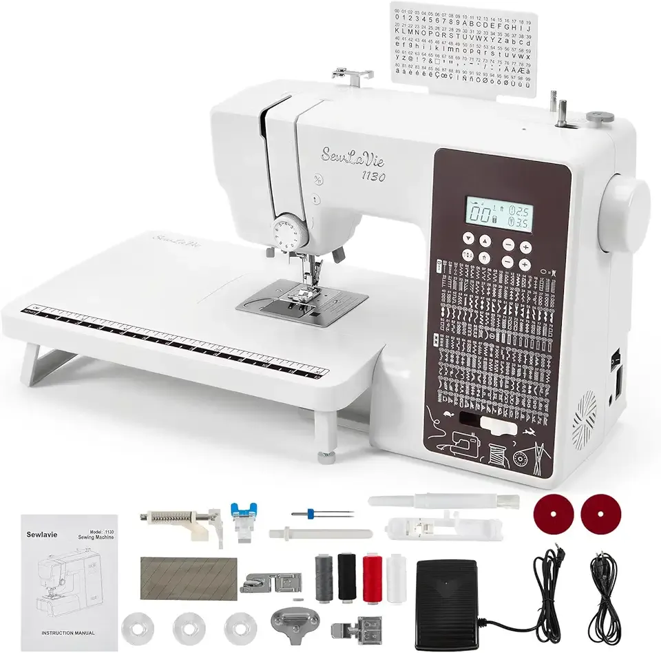 Computerized Sewing and Quilting Machine, 300 Stitches, LCD Screen, 1-Step Buttonhole, Speed Control, Wide Table, Beginner Sewing Machine for Clothes & Jeans, Sews 9 Layers Denim