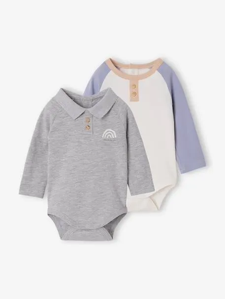Lot de 2 bodies naissance manches longues col polo - gris...
