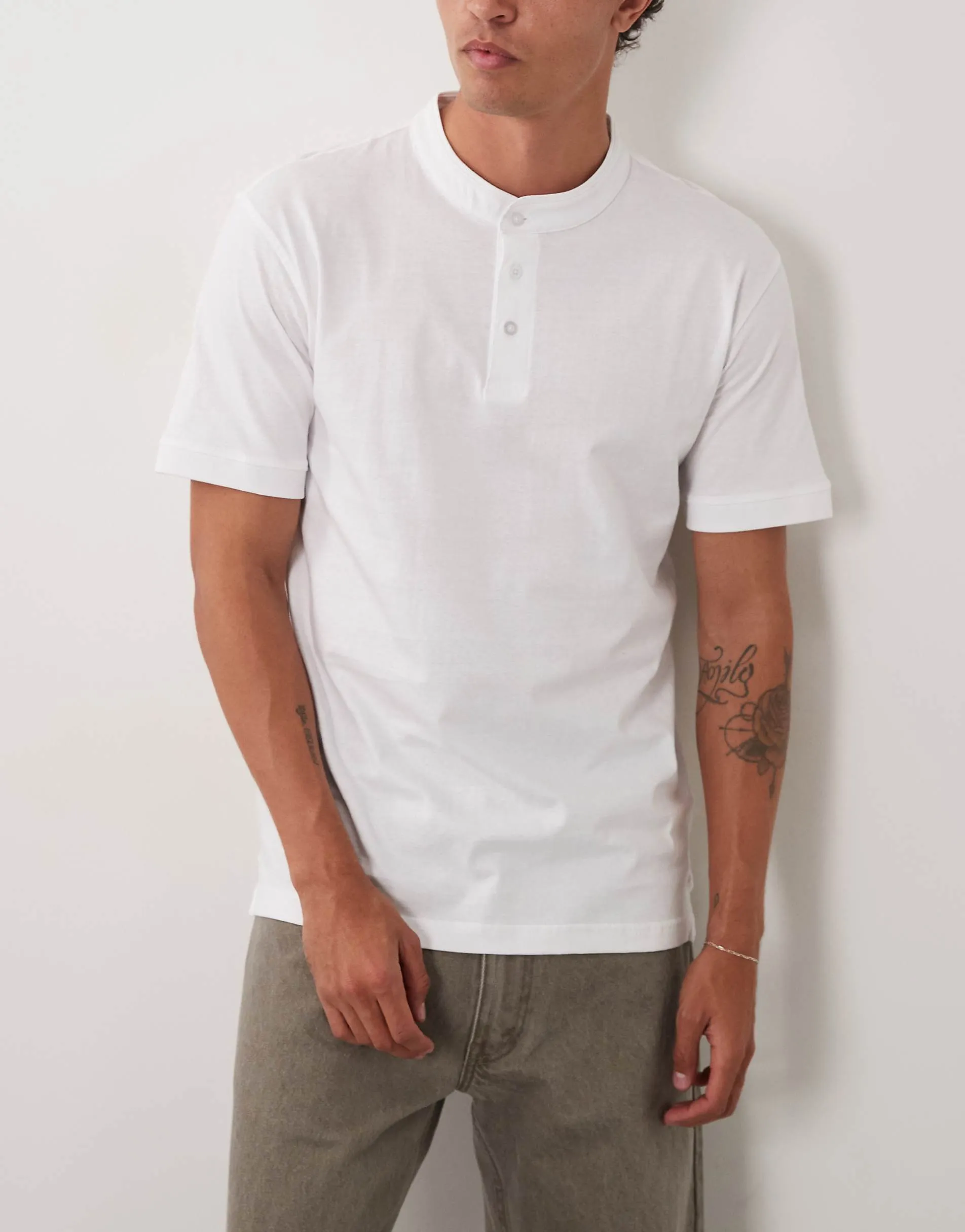 Brave Soul 3 pack short sleeve jersey top with henley collar detail
