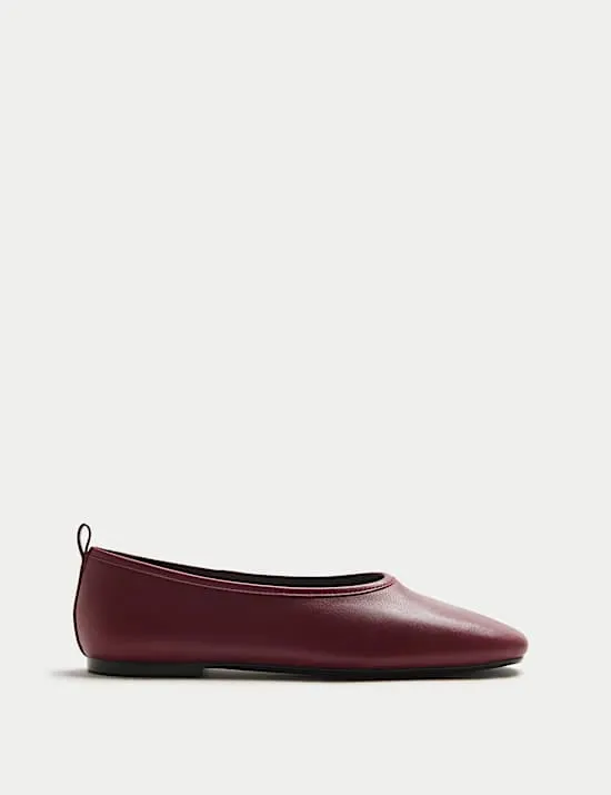 Leather Slip On Flat Ballet Pumps