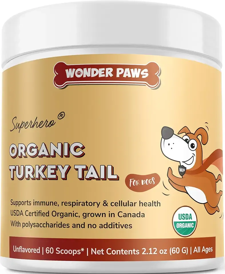 Wonder Paws Organic Turkey Tail Mushroom for Dogs – Powerful Turkey Tail for Dogs Mushroom Powder for Immunity, Respiratory, Digestion & Cellular Health–with Beta Glucans & Polysaccharides- 2.12 oz