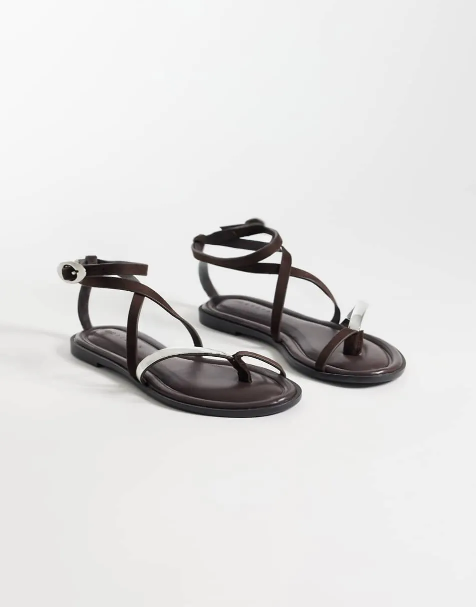 ASOS DESIGN Florence toe loop strappy sandal in chocolate