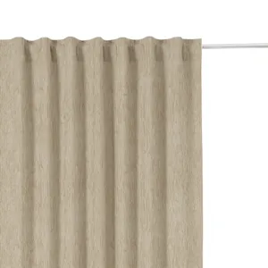 Cortina cinta fruncida, trabillas térmica opaca Auriane poliéster jacquard liso beige trench INSPIRE de 300x280cm. Térmica opaca