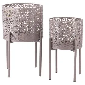 Set 2 porta vasi 20x36 cm e 25 x43 cm in ferro con piedistallo, tortora, Esté