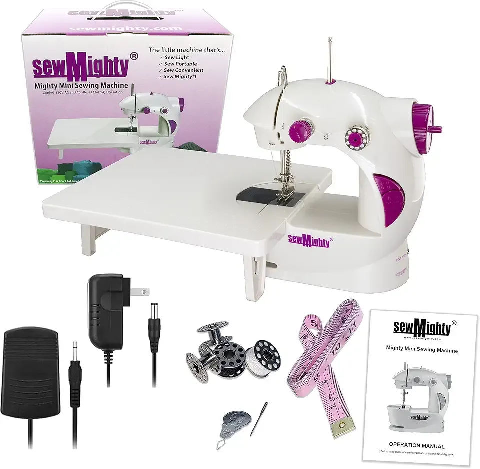 Mini Sewing Machine for Kids, Beginners, Travel & More- Portable, Battery Powered, use for Traveling, Quick Repairs, Small Projects & Children– Dual-Speed, AC & DC power, Foot Pedal & More