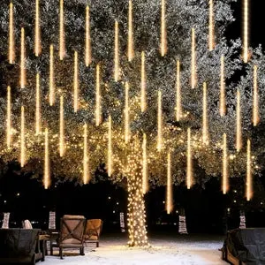 Luces navideñas para exteriores, 360 luces LED de lluvia de meteoritos, decoraciones navideñas, luces de hadas navideñas (10 tubos - 50 cm)