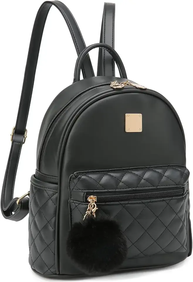 Girls Fashion Mini Backpack Purse Small Cute Plaid Leather Women Backpacks Little Bag (Black)