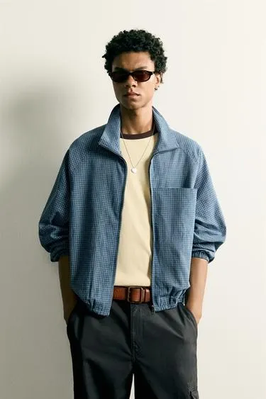 CHECKED RELAXED FIT ZIP-UP SHIRT