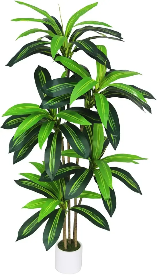 Artificial Dracaena Tree 5FT - Fake Plants Tree with White Planter - Faux Yucca Tree Tall with Lifelike Trunk and Leaves in Pot - Dracaena Artificial Plant for Home Office Living Room Decor