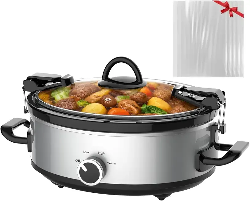 2.5QT Oval Small Slow Cooker, Glass Lid with Lid Clip, Adjustable Temp