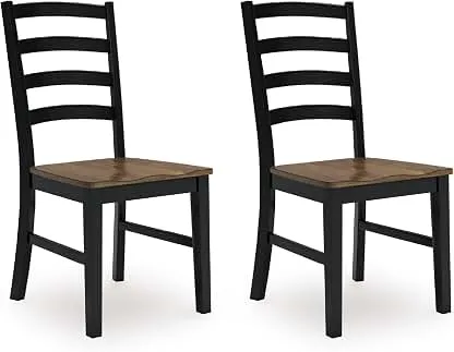 Signature Design by Ashley Wildenauer Dining Chairs Set of 2, Modern Ladderback Dining Chairs with Solid Wood Frame, Two-Tone Finish, Contoured Seat, Black/Brown Signature Design by Ashley Wildenauer Dining Chairs Set…