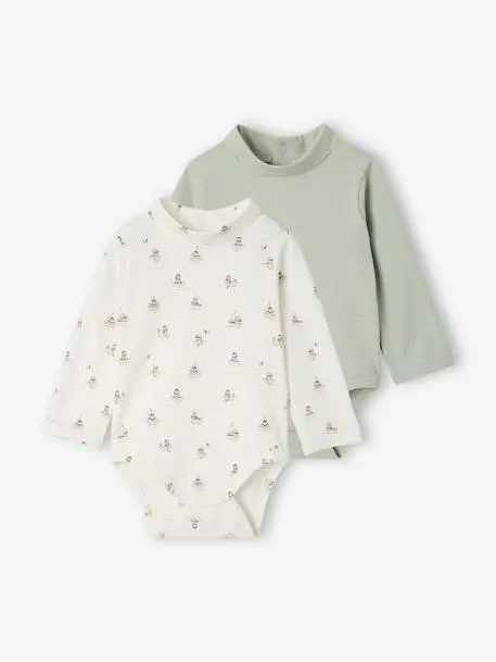 Lot de 2 bodies col roulé bébé garçon - écru