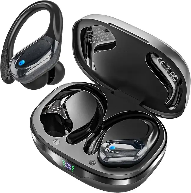 HAOYUYAN Sports Bluetooth Headphones, 80Hrs Playtime Wireless Earbuds with LED Power Display, IPX7 Waterproof Earphones for Workout/Running, Noise Canceling Headset Ear Buds (Black)