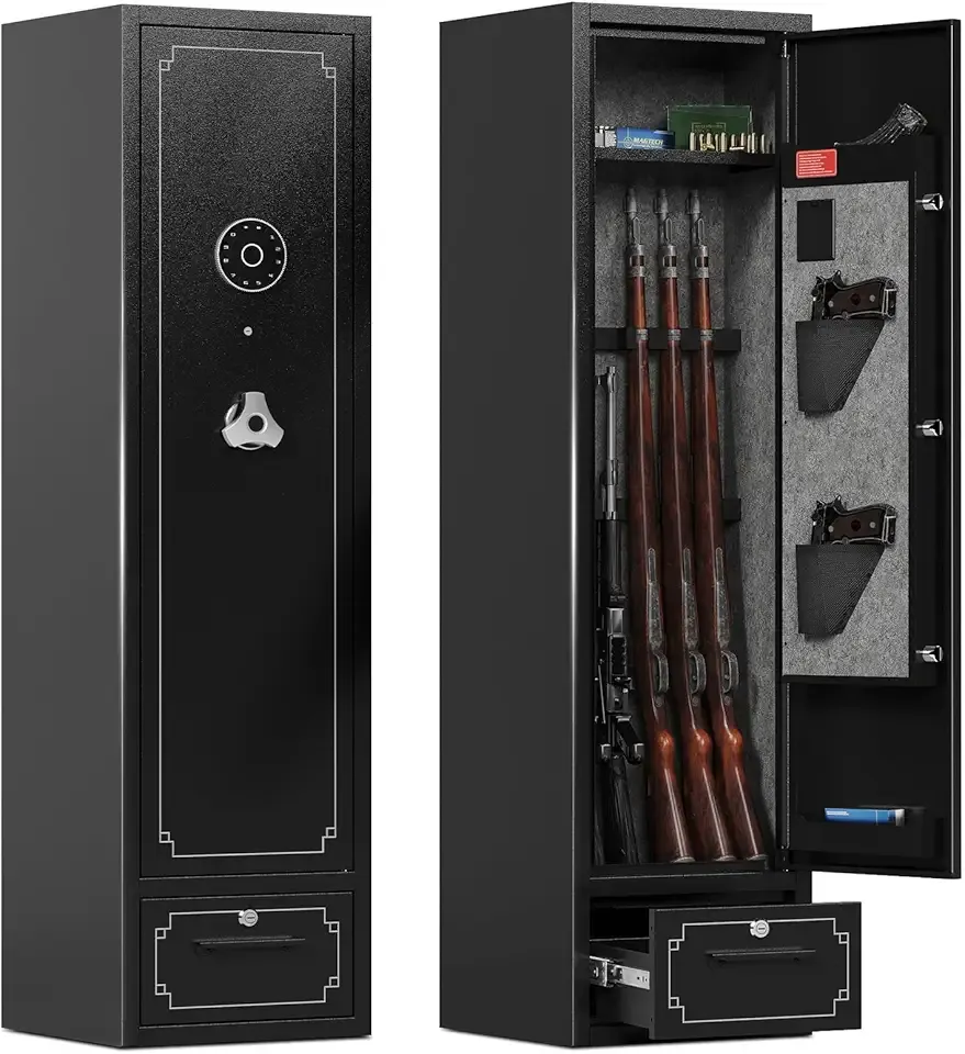 6 Gun Safes Gun Safe for Rifles and Pistols Heavy Duty Gun Cabinet for Rifles and Shotguns Rifle Safes for Home Gun Safe Clearance Gun Locker with Drawer Digital Lock and Removable Shelf
