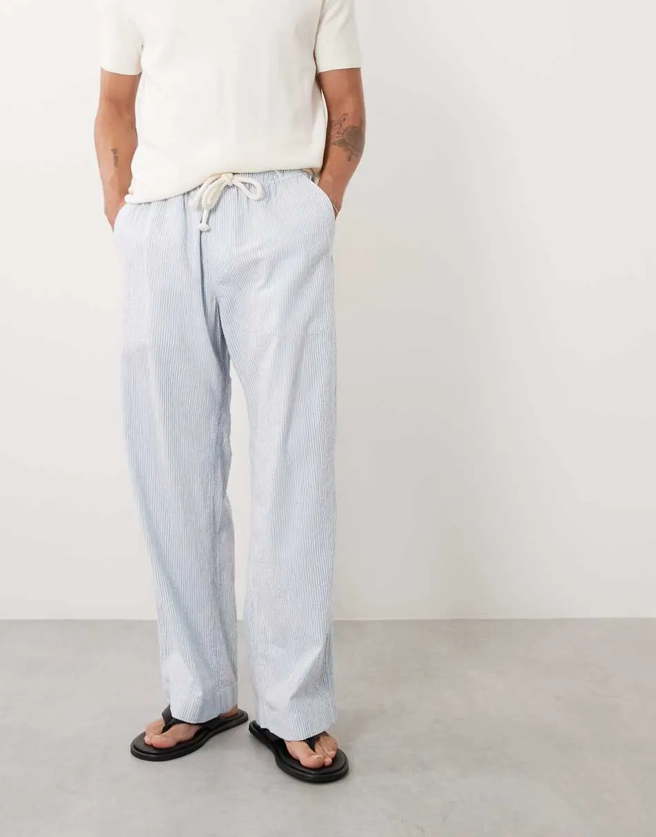 Abercrombie & Fitch cotton rich baggy seersucker trousers in blue stripe
