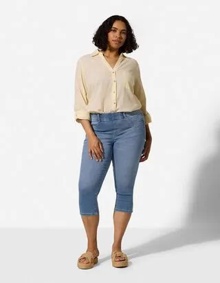 Pantaloni capri - Vita elasticizzata - Azzurro