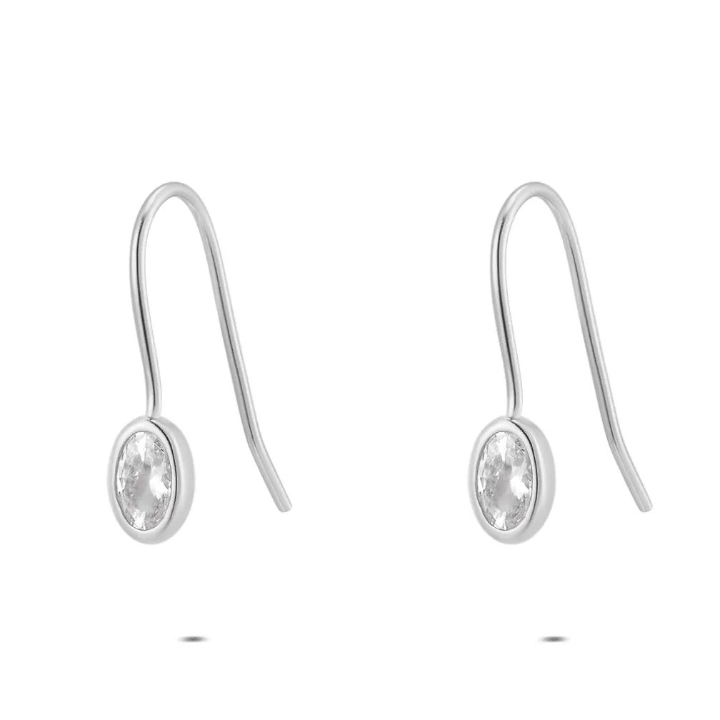 oorbellen in zilver, ovaal met zirkonia