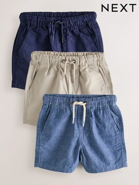 Navy/Stone/Chambray Blue Pull On Shorts 3 Pack (3mths-7yrs)