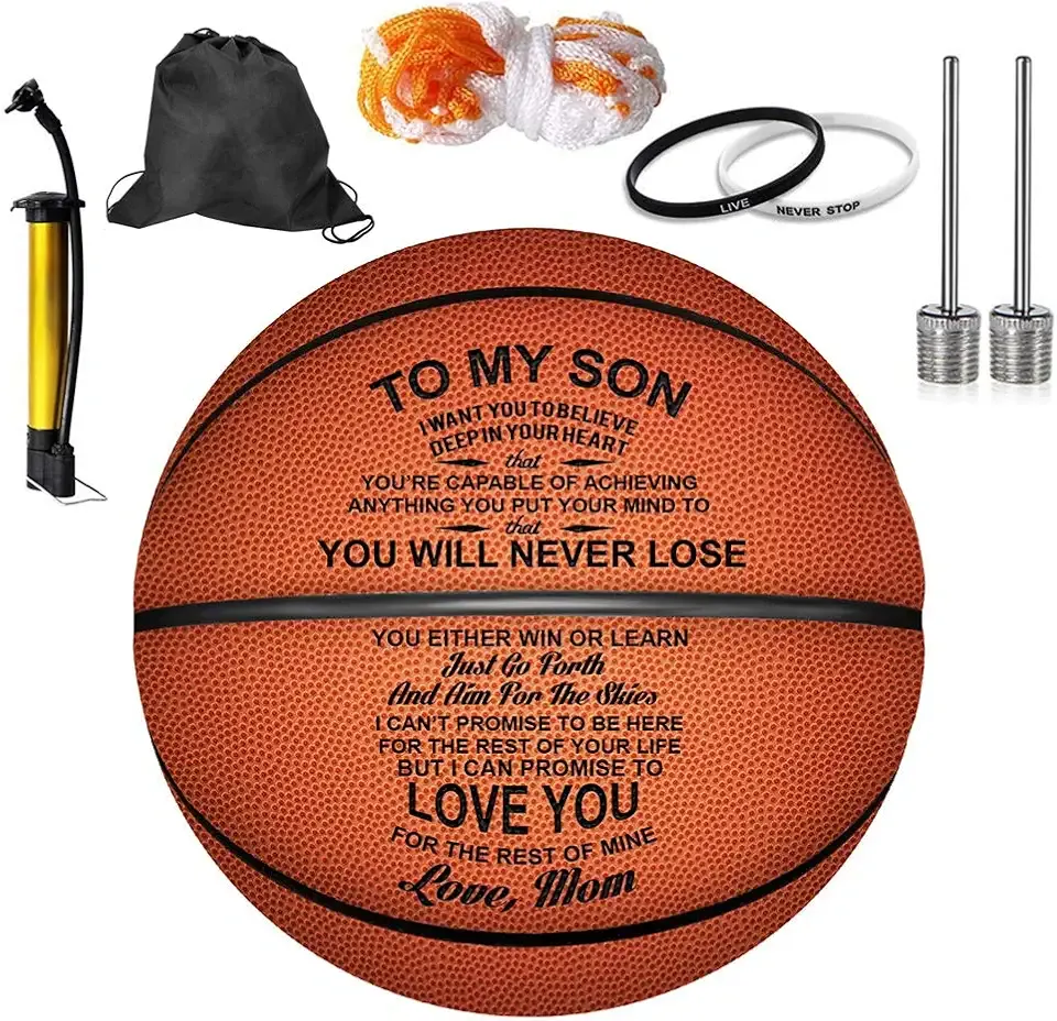 KWOOD Personalized 29.5" Basketballs Gifts for Son Grandson, Indoor/Outdoor Game Leather Basketball, Engraved Graduation Christmas Birthday Gift for Son from Mom Dad, Grandson Gifts