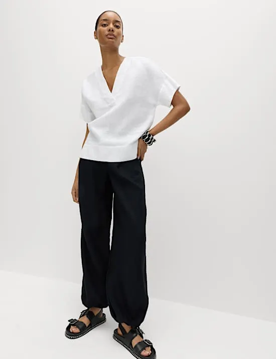 Pure Linen V-Neck Popover Top