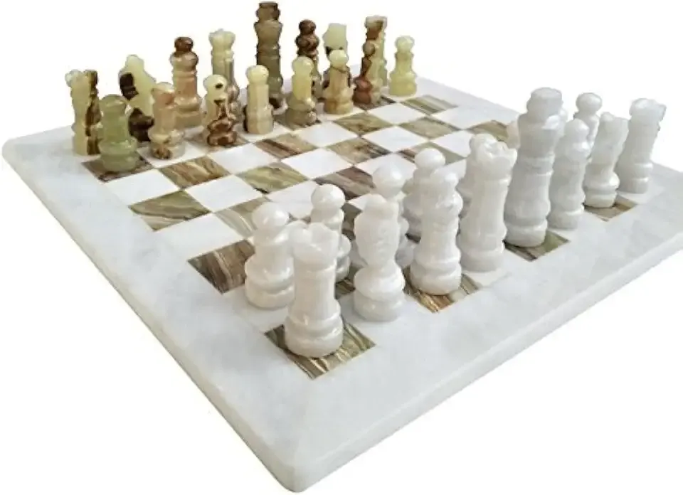 Handmade Staunton White and Green Onyx Marble Chess Board Game Set - Best Board Games for Home Décor Gifts - Suitable for Table Décor - Non Go Board Game - Non Checker Board Game