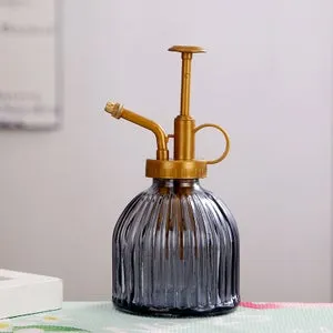 Spruzzatore in vetro trasparente con motivo verticale, annaffiatoio trasparente colorato, giallo-grigio, 8,2 * 16 cm