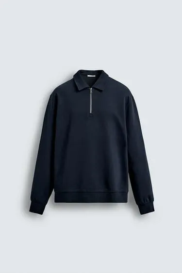 INTERLOCK POLO SWEATSHIRT WITH ZIP