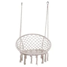 Poltrona sospesa macramè, beige con nappe, Esté