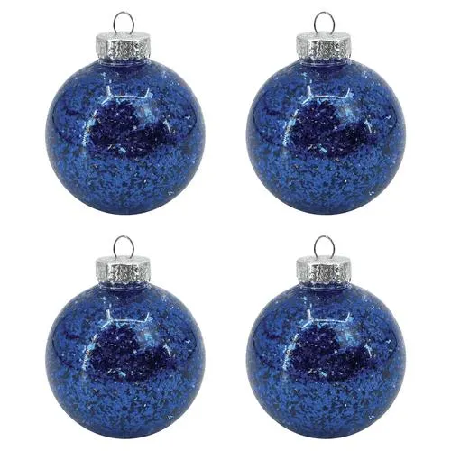 Enchanted Forest® 80mm Dark Blue Confetti-Filled Shatterproof Ornaments - 4 Pack